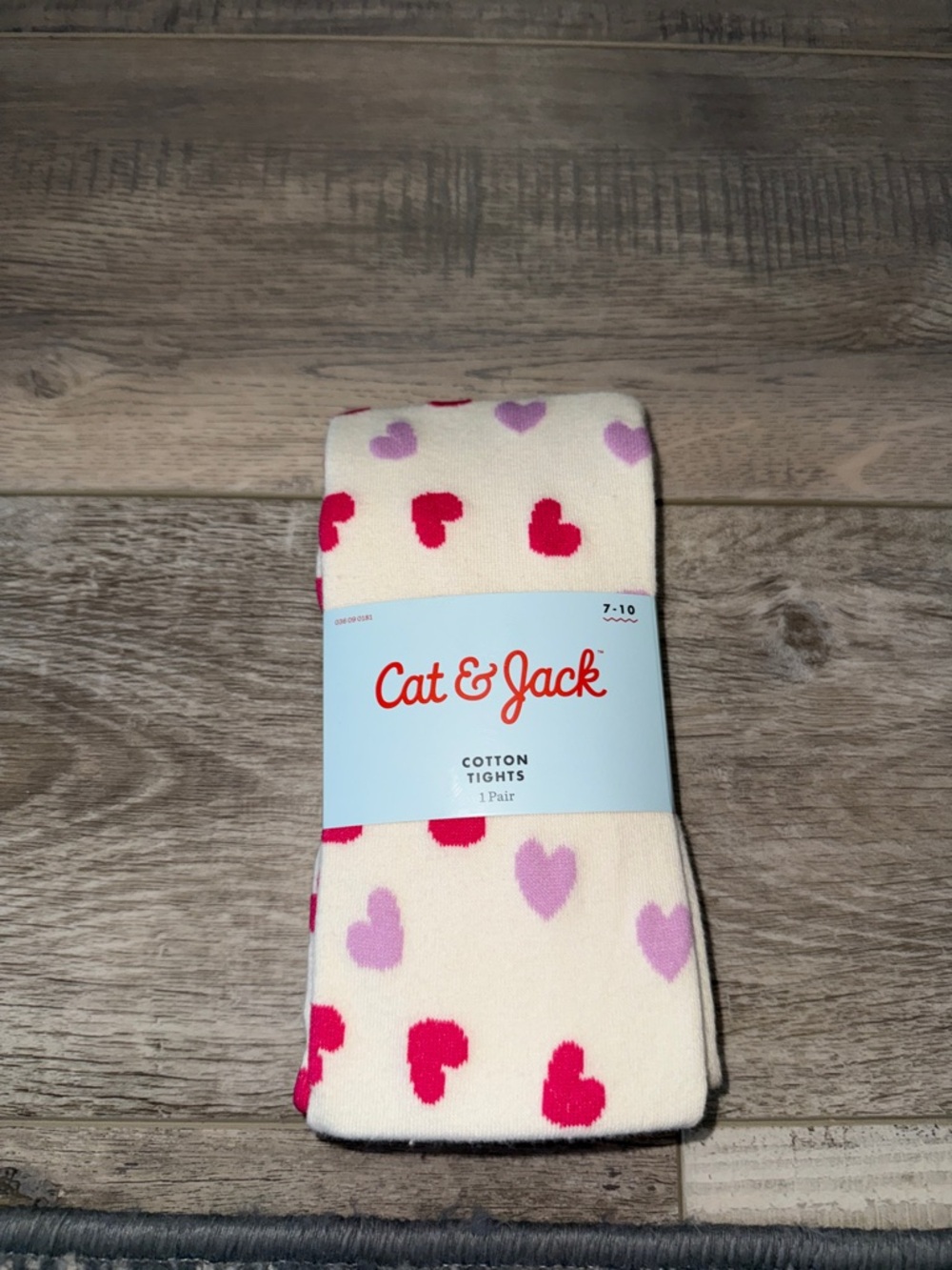 Cat & Jack Cream Tights with Pink and Red Heart Print